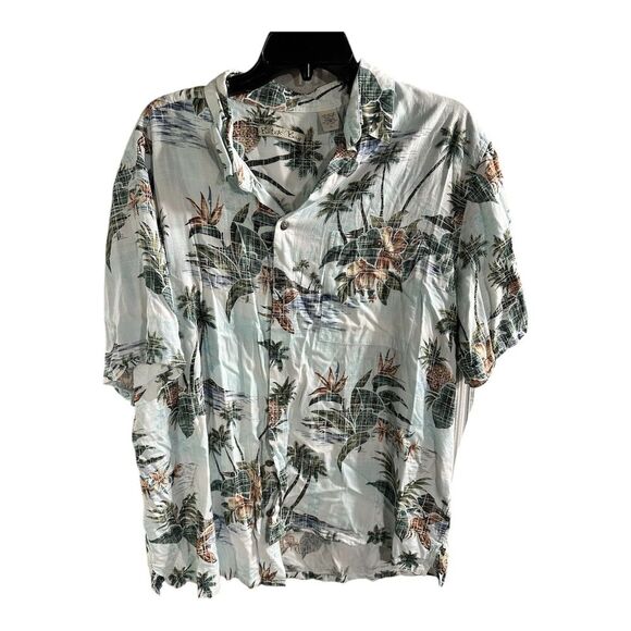 Batik Bay Men's XL Button Up Short Sleeve Shirt Blue Hawaiian Island Palm Trees - Picture 1 of 6